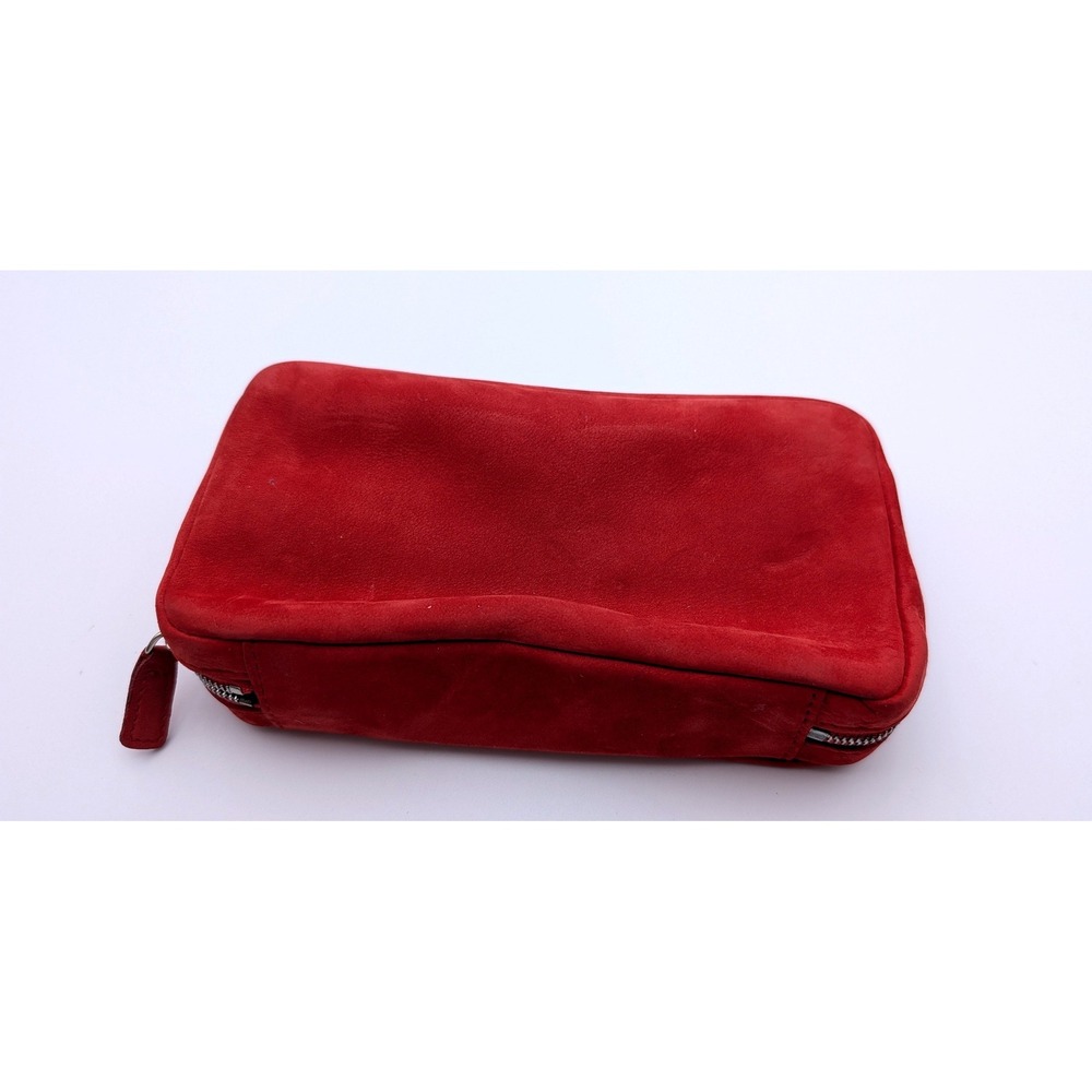Coach Red Suede Jewelry Case Travel Organizer Pouch Zippered Interior Pockets